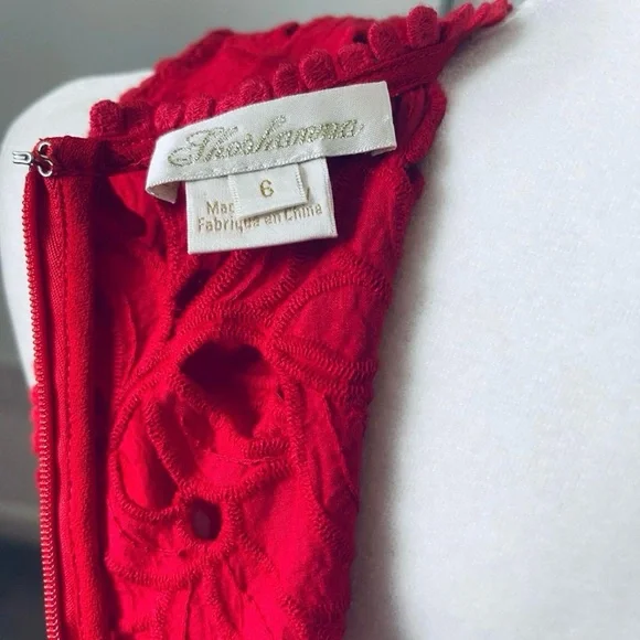 New Shoshanna Red Eyelet Cotton Maxi Dress Size 6 - Picture 8 of 9